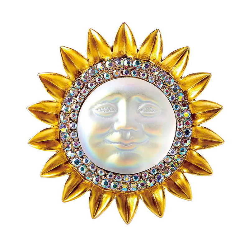 New Creative Baroque Dazzle Moon Sun Enamel Badges Pins For Women Classic Retro Middle Metal Corsage Party Banquet Pin