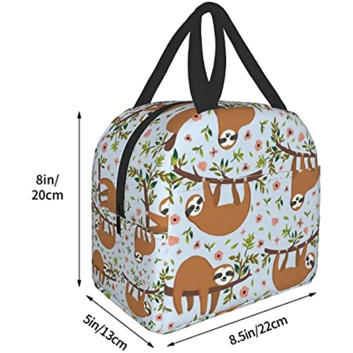 Cute Sloth Lunch Box for Kids Girls, Cartoon Animal Flower Trees Insulated Lunchbox Bento Tote Bag for Teens Back