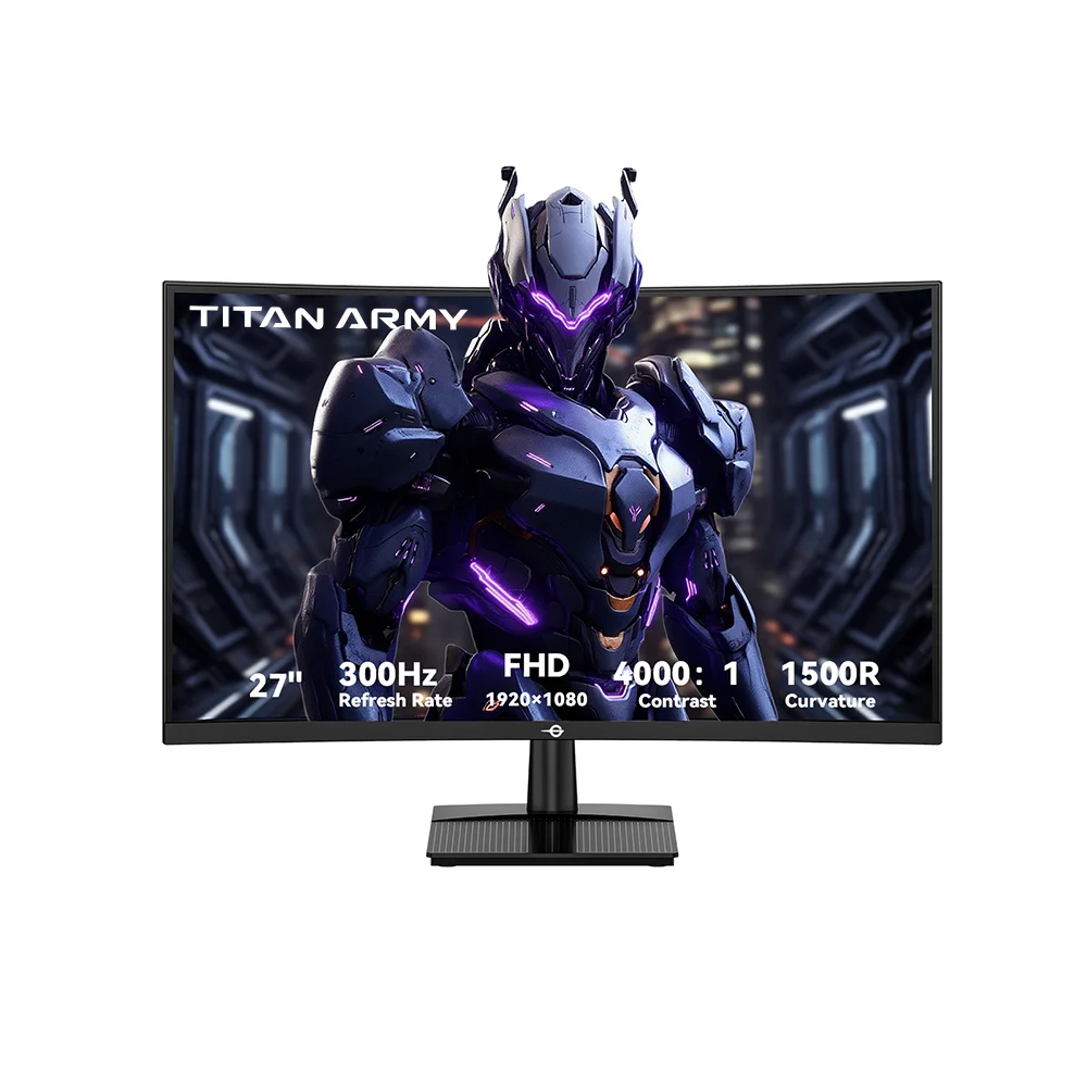 TITAN ARMY C27A1H Gaming Monitor, 27 inch 1500R Curved VA Screen, 1920*1080, 300Hz Refresh Rate,1ms GTG Response Time, FreeSync, HDR10, 4000:1 Contrast Ratio, Game+, Dynamic OD, 10 Scenario Modes, PBP & PIP Display, 2*HDMI2.0, 2*DP1.4, 1*Audio