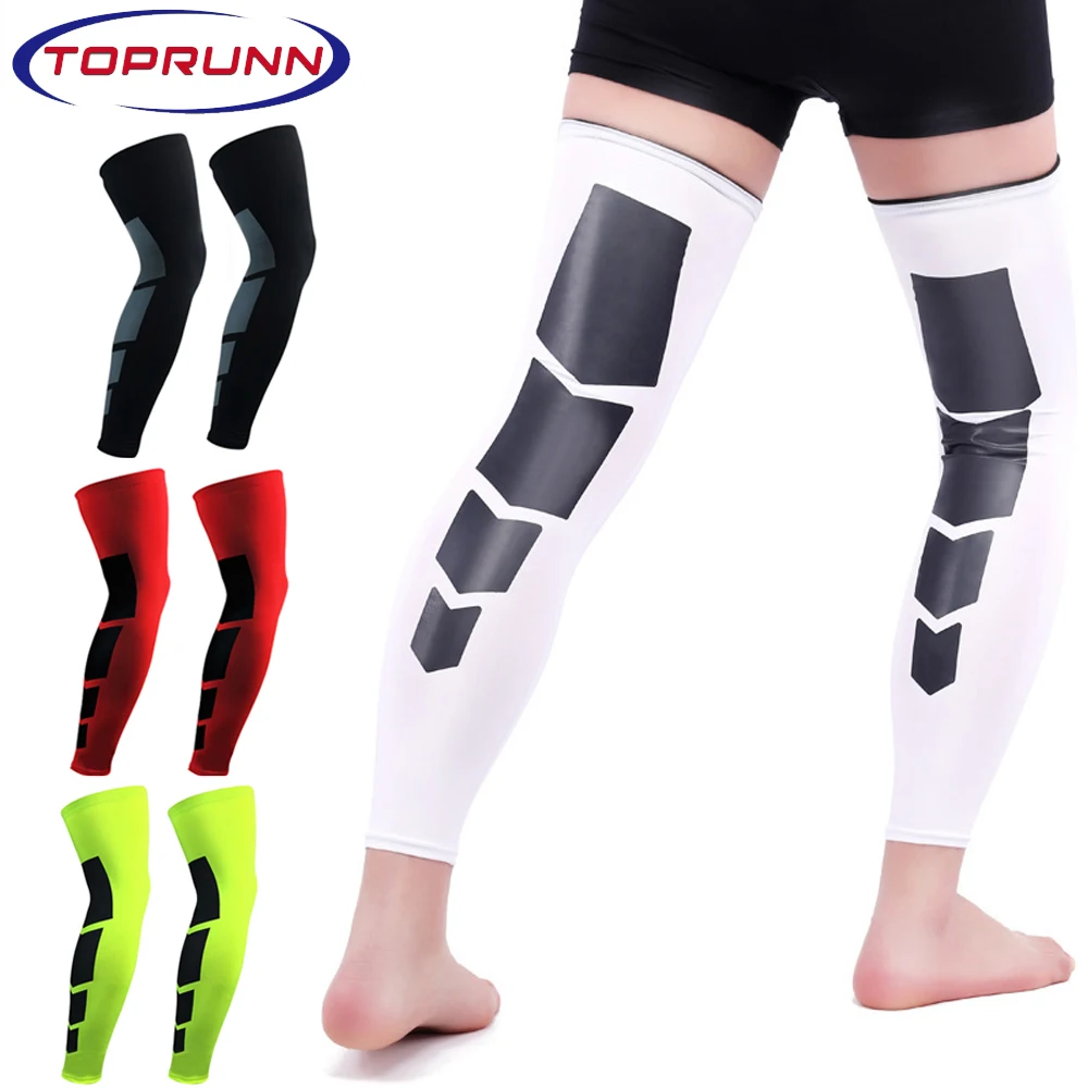 2PC/1Pair Sports Anti-slip Full Length Compression Leg Sleeves Calf Shin Splint Support Protector for Cycling Running Basketball