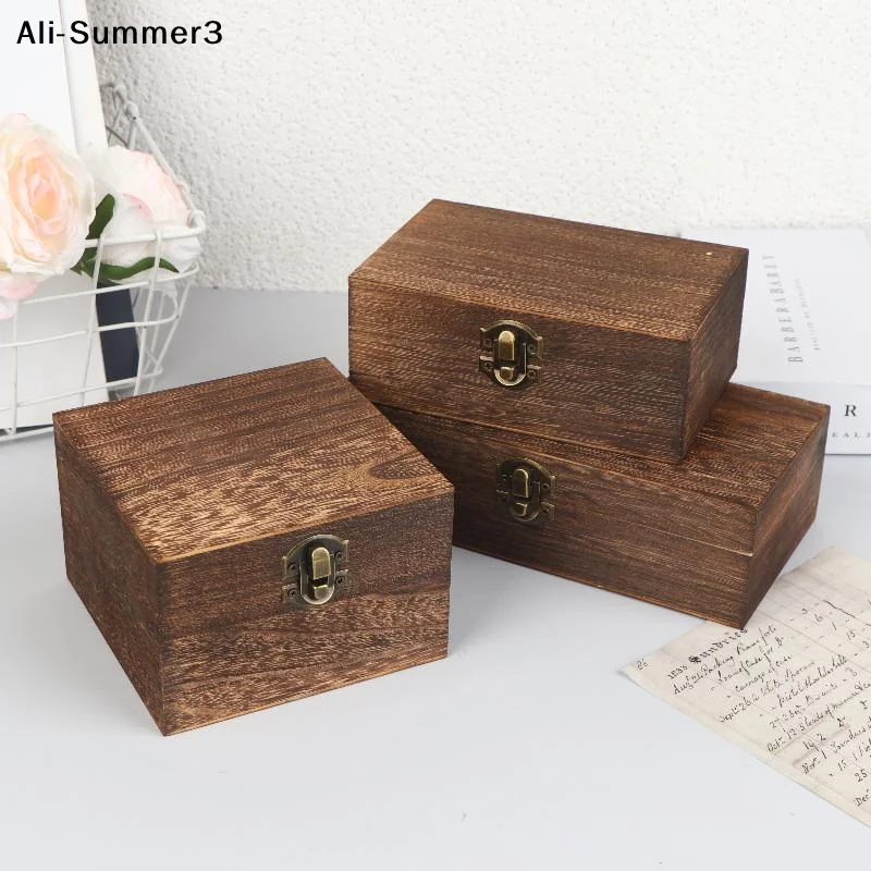 YsVintage Wood Boxes With Lid Square Hinged Jewellery Craft Storage Box For Home Decoration DIY Hand-Made Mother's Day