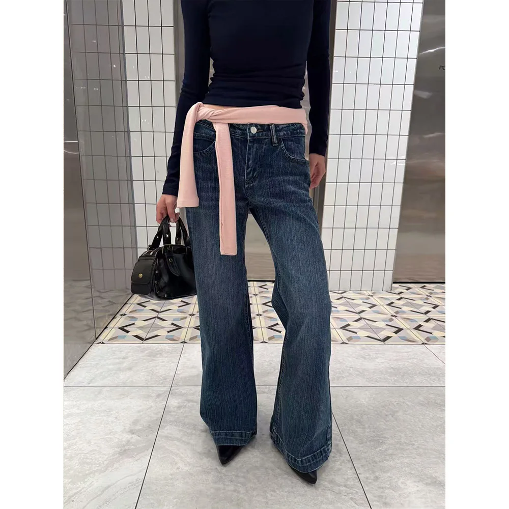 Bootcut Jeans Denim Pant Women Vintage Slim Fit Low Waist Straight Trousers Y2k Streetwear Work Casual High Street Summer 2026