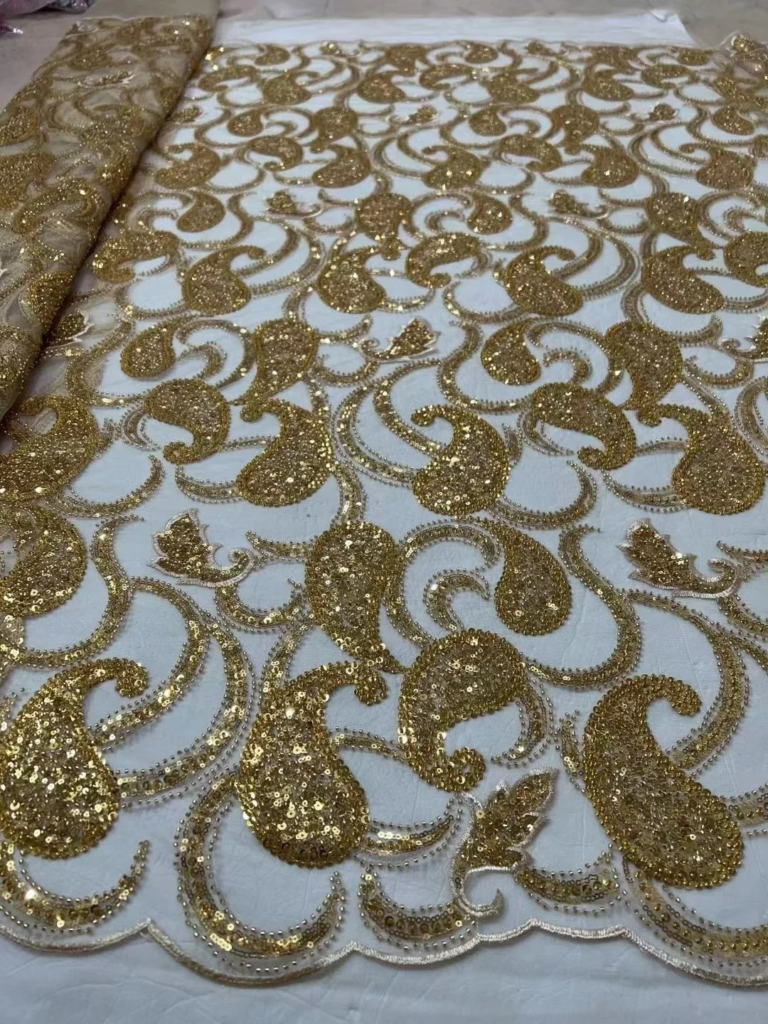 

Новинка, сетчатая вышивка, жемчужные блестки, кружевная ткань, свободные бусины, украшение, ткань ручной работы, ткань «сделай сам», свадебное платье, фата, юбка, 5 ярдов