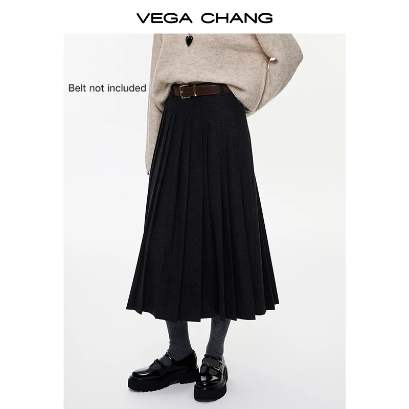 

Vega Chang новая зимняя женская шерстяная плиссированная утягивающая и увеличивающая рост юбка с высокой талией [пояс не входит в комплект]