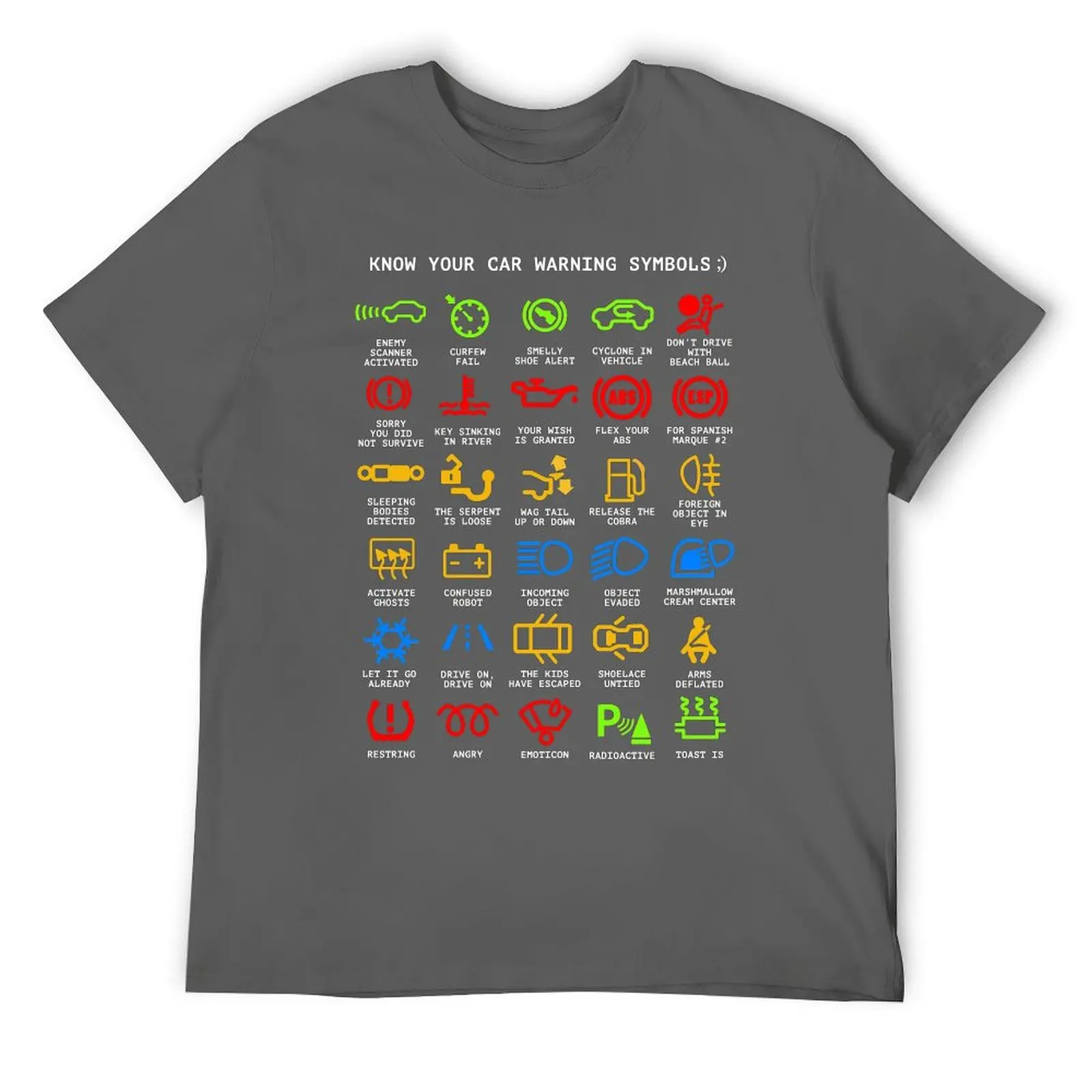 

Know Your Car Warning lights Mechanics Funny Sarcastic Graphic Tee Shirts T-Shirt street wear for a boy plain black t shirts men