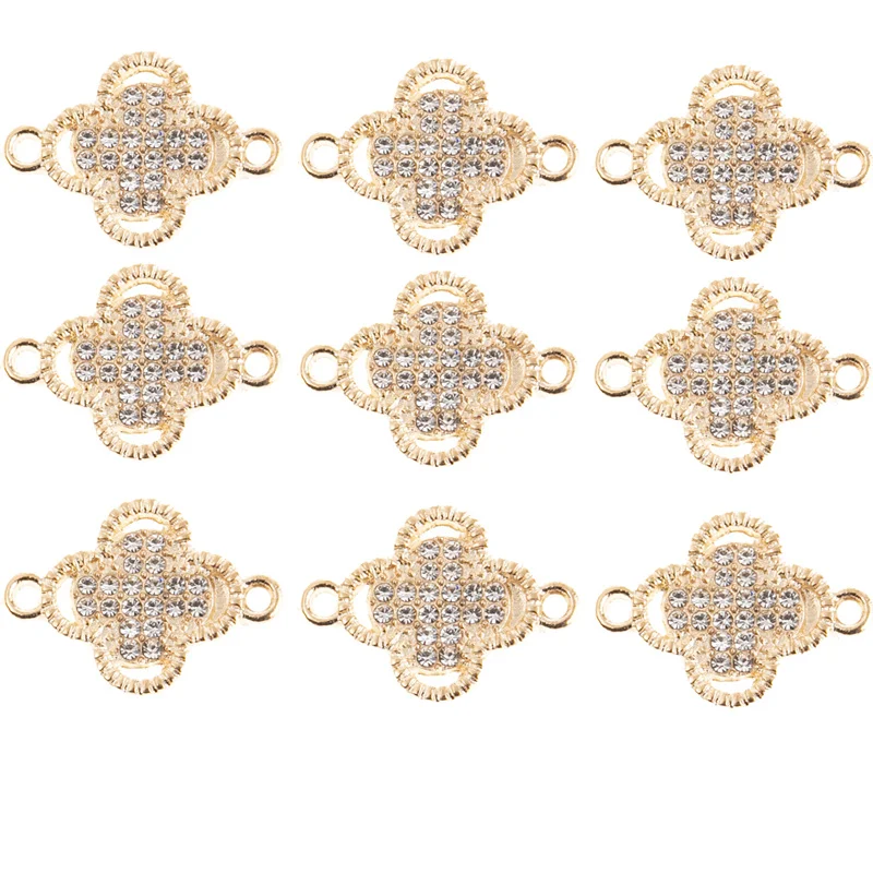 Neue 10 teile/lose 15*21mm Kristall vier blättriges Kleeblatt Charms Connector DIY Halsketten Armband für Schmuck herstellung Zubehör