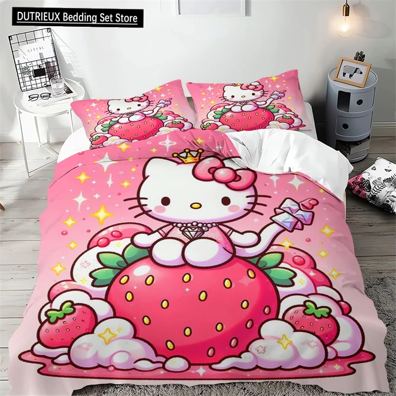 

Hello Kikty Duvet Cover 3D Digital Printing Cute Anime Cartoon Pattern Bedding Set Children Bedroom Decoration