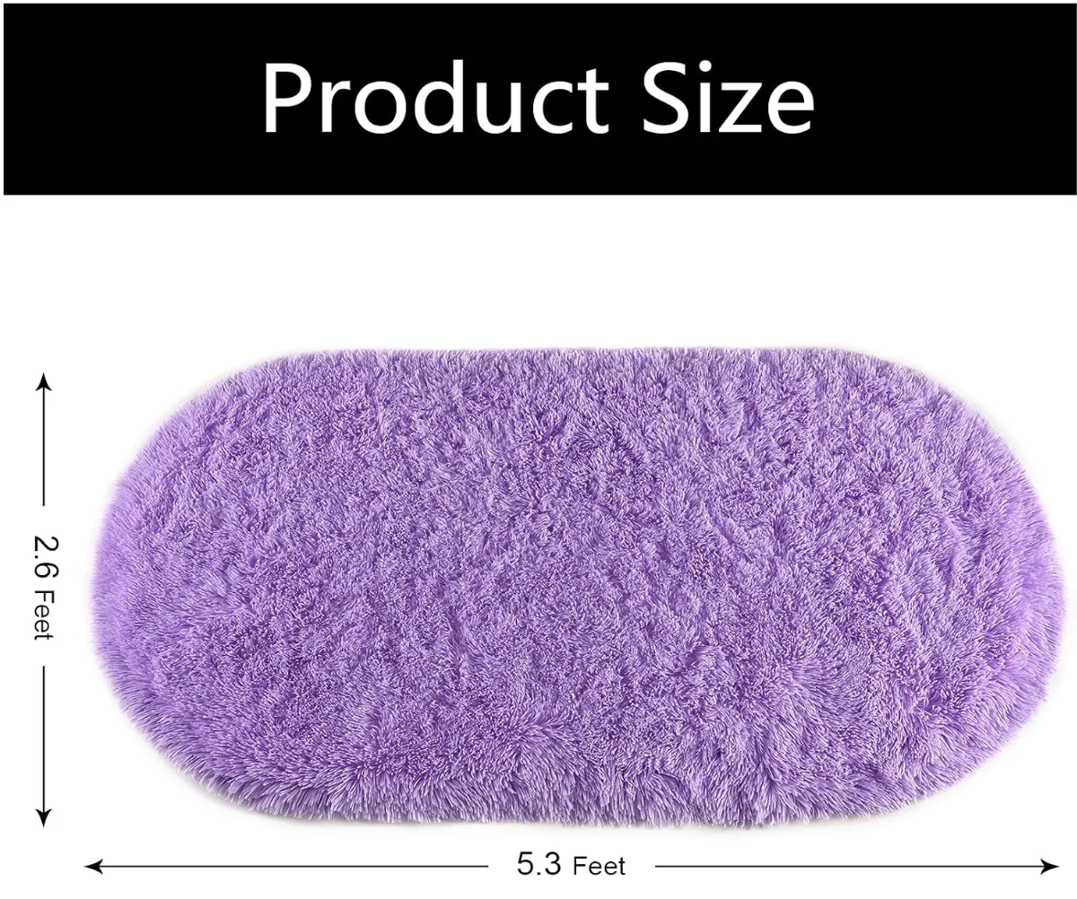 Purple Fluffy Rugs for Bedroom, Shag Cute Area Rug for Girls and Kids Baby Room Home Decor, 2.6 x 5.3 Feet Oval Indoor Carpet