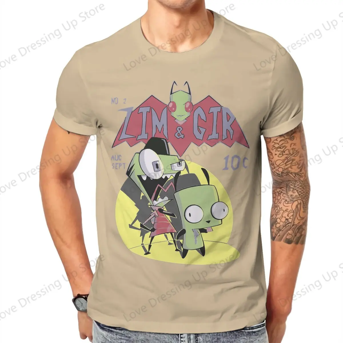 

Invader Zim 100%Pure Cotton Summer Men T-Shirt Zim & Gir best friend Short sleeve Tshirts Harajuku Tee Funny Tops