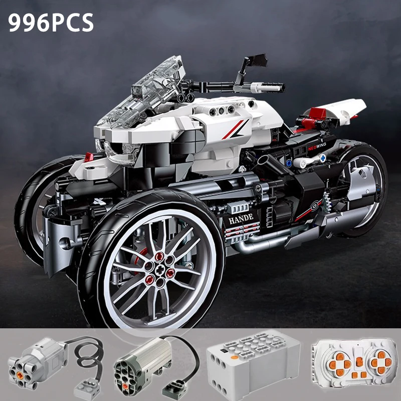 

High-Tech APP Remote Control Motor Tricycle Building Block City Three Wheeled Motorcycle Motorbike Bricks Model Assemble Toy MOC