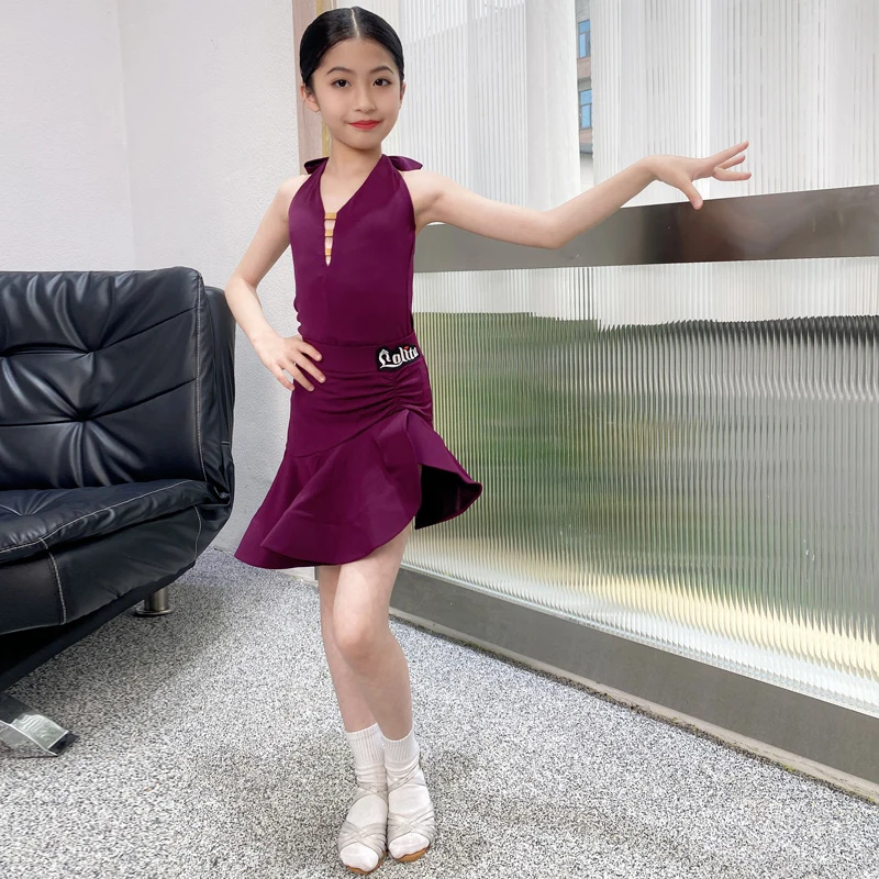 

2025 New Latin Dance Costume Children Practice Clothing Girls Tango Samba Performance Clothes Competition Training Suit VBH1720