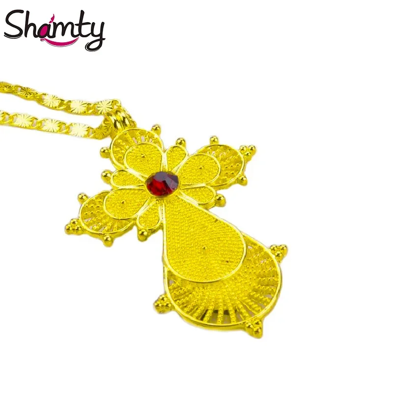 Shamty Abyssinian Style Jewelry Pendant Necklace Featuring Red Stone Authentic African Jewelry In Pure Gold Color for Nigeria