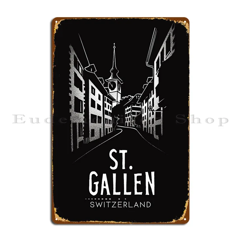 A Vintage Travel Illustration Of St Gallen Switzerland Metal Sign Cave Cinema Garage Printing Rusty Tin Sign Poster