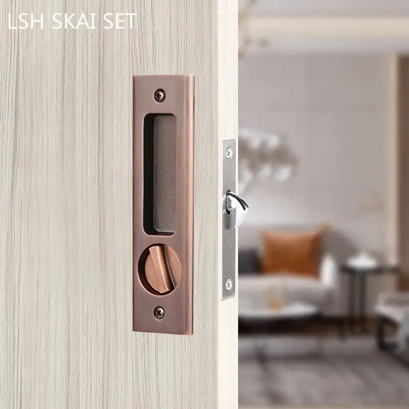 Zinc Alloy Mute Sliding Door Lock Hidde Handle Interior Door Pull Lockset Bathroom Single Hook Lock Kitchen Furniture Hardware