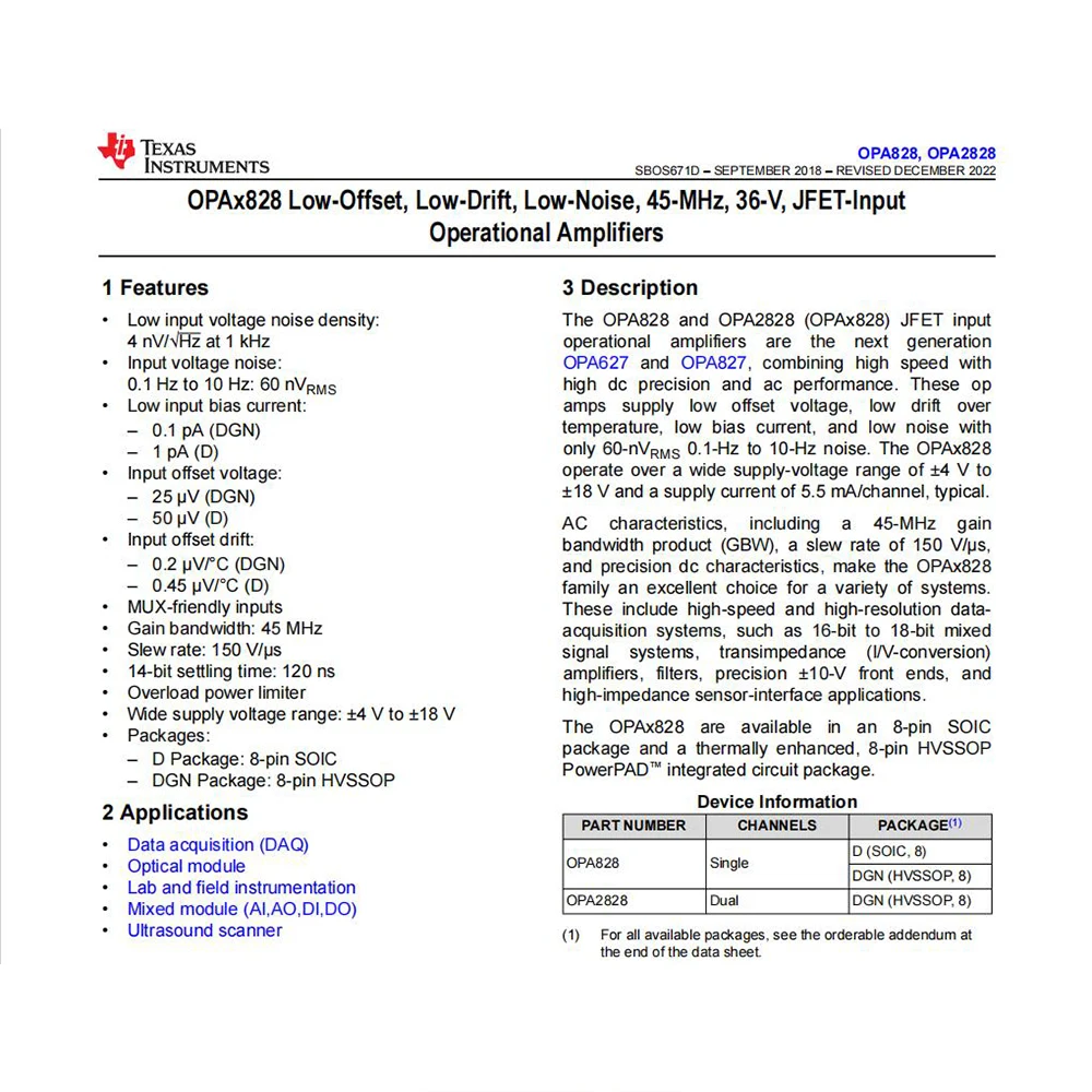 AkLIAM 1 وحدة أصلية TI OPA828 مزدوجة واحدة Op Amp منخفضة الإزاحة منخفضة الانجراف منخفضة الضوضاء مكبرات الصوت التشغيلية Op Amp ترقية