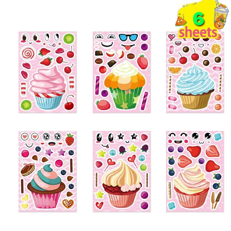 6 Sheets/Set Cute Lovely Ice Cream DIY Stickers Create Your Own Sticker Decoration Kids Creative Assemble Handmade Toys Gift