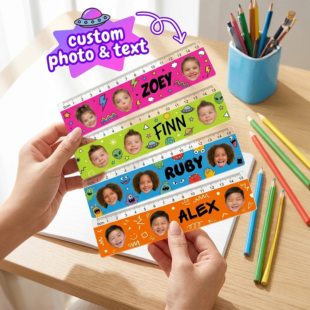 Custom Personalized Kids Photo Name Acrylic Ruler,Back‑to‑School,Birthday,Children’s Day,First Day Of School,Measuring,Drawing