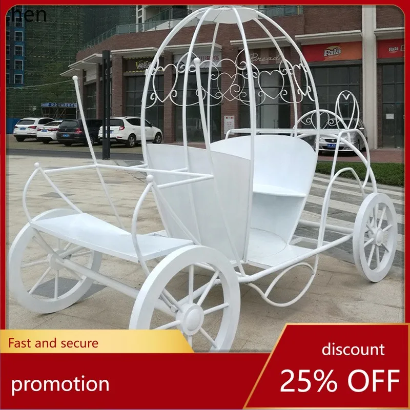 HTCustom Outdoor Commercial Display Iron Art Flower Carriage Ornament Wedding Props Landscape Creative Stainless Steel Sculpture