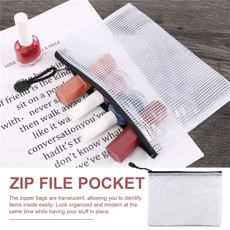 

Sensitive 18Pcs Mesh Zipper Pouch Document Bag, 8 Assorted Size, Waterproof Plastic Zip File Folders, Multipurpose For Office,Ho