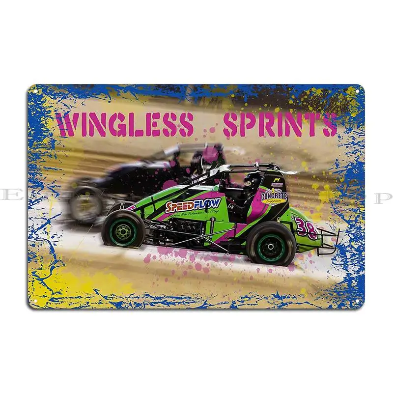 Wingless Sprintcars Ripping The Dirt Track Metal Sign Kitchen Party Garage Party Plates Iron Tin Sign Poster