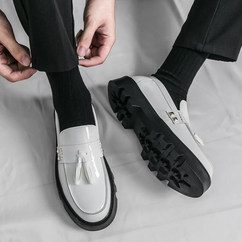 الكورية نمط العصرية سميكة سوليد رجل أحذية من الجلد عادية العلامة التجارية منخفضة أعلى حفلة تنوعا رجالي أحذية من الجلد في الهواء الطلق شرابة المتسكعون #6