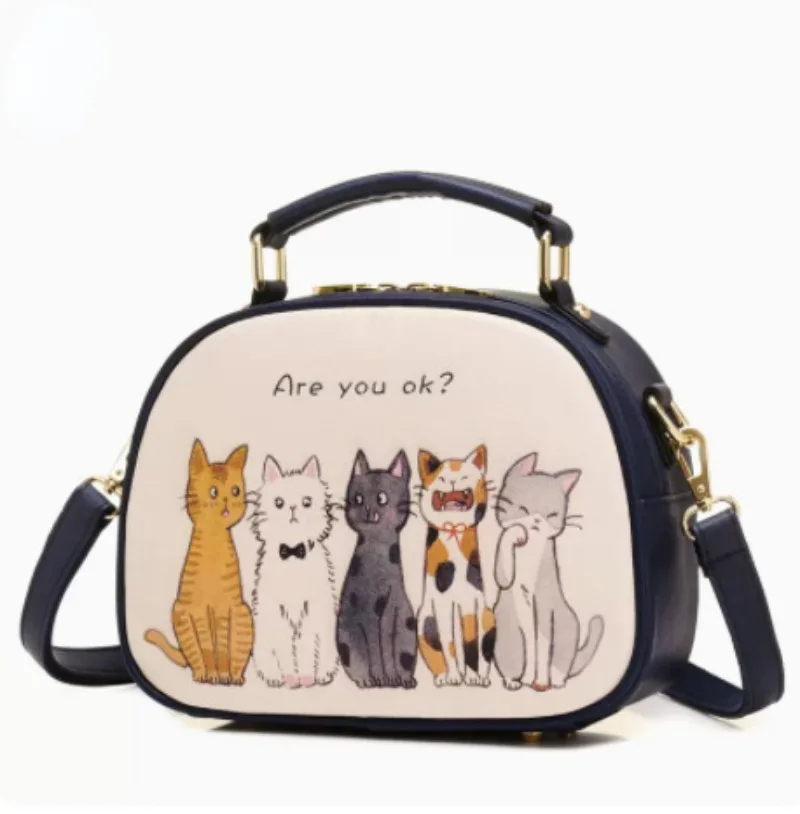 Sweet Cartoon PU borse a tracolla per le donne 2024 Office Lady Cute Cat Print borsa a tracolla New Simple Kawaii Pack Bolso Mujer