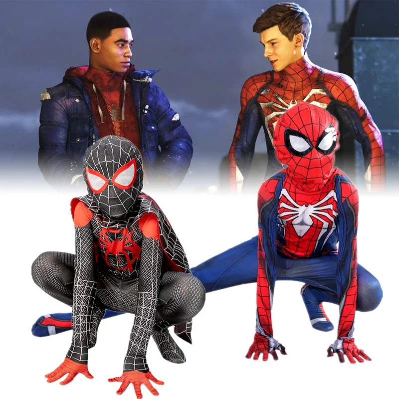 Marvel's Spider Man Kids Boys Cosplay Costumes Game Character Role Play Spandex Suit with Cape Children Birthday Christmas G^0*l