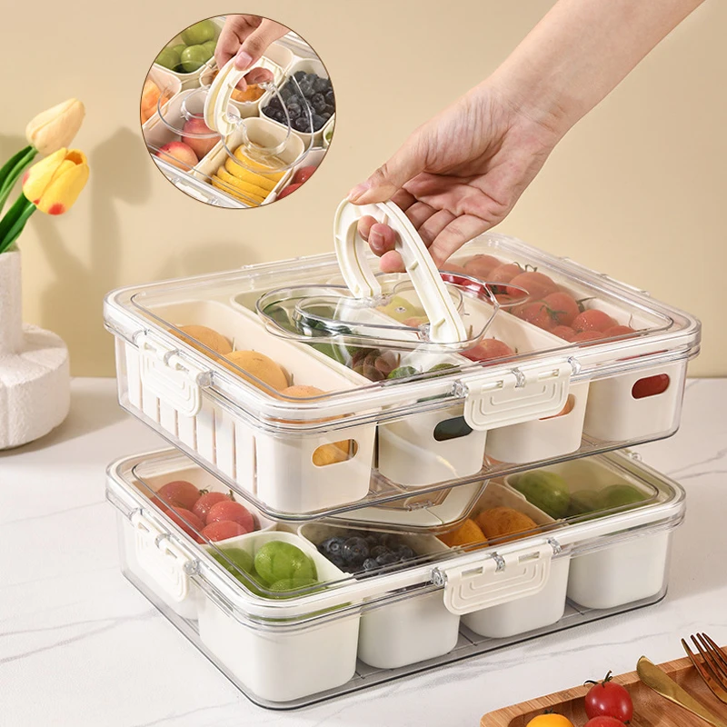 8 Grids Divided Serving Tray Fresh-keeping Snack Fruits Food Storage Box Portable Seasoning Separator Box Kitchen Organizer