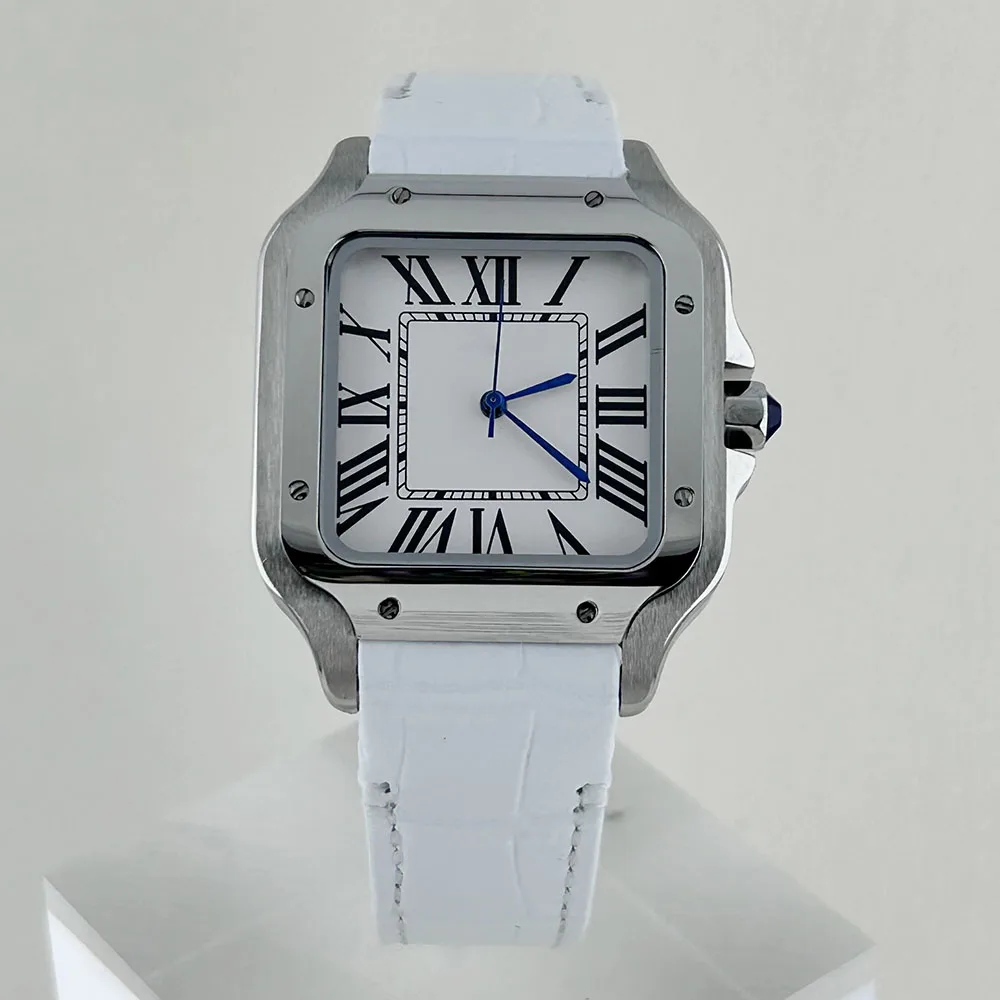 NH35 Watch Customized Logo Square Roman Dial Leather Strap NH35 Movement Men's Watch