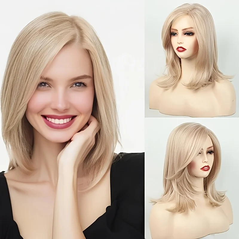 

16-дюймовый модный женский парик средней длины из синтетических волос, с нескользящей сеткой-основой цвета розы, идеальный парик для выхода в свет