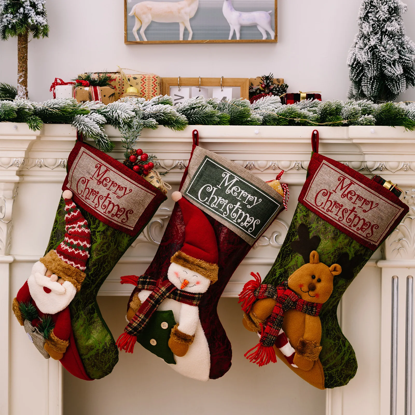 

New Christmas Decorations Imitation Tree Bark Hemp Edge Sticker Art Toy Christmas Socks Holiday Children's Gift Socks