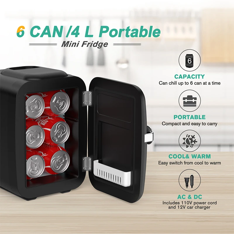 Crownful 4L Mini Fridge 110V 220V Beauty Makeup Skincare Refrigerator AC/DC Heated Cooling Beauty Refrigerator Car Mini Fridge