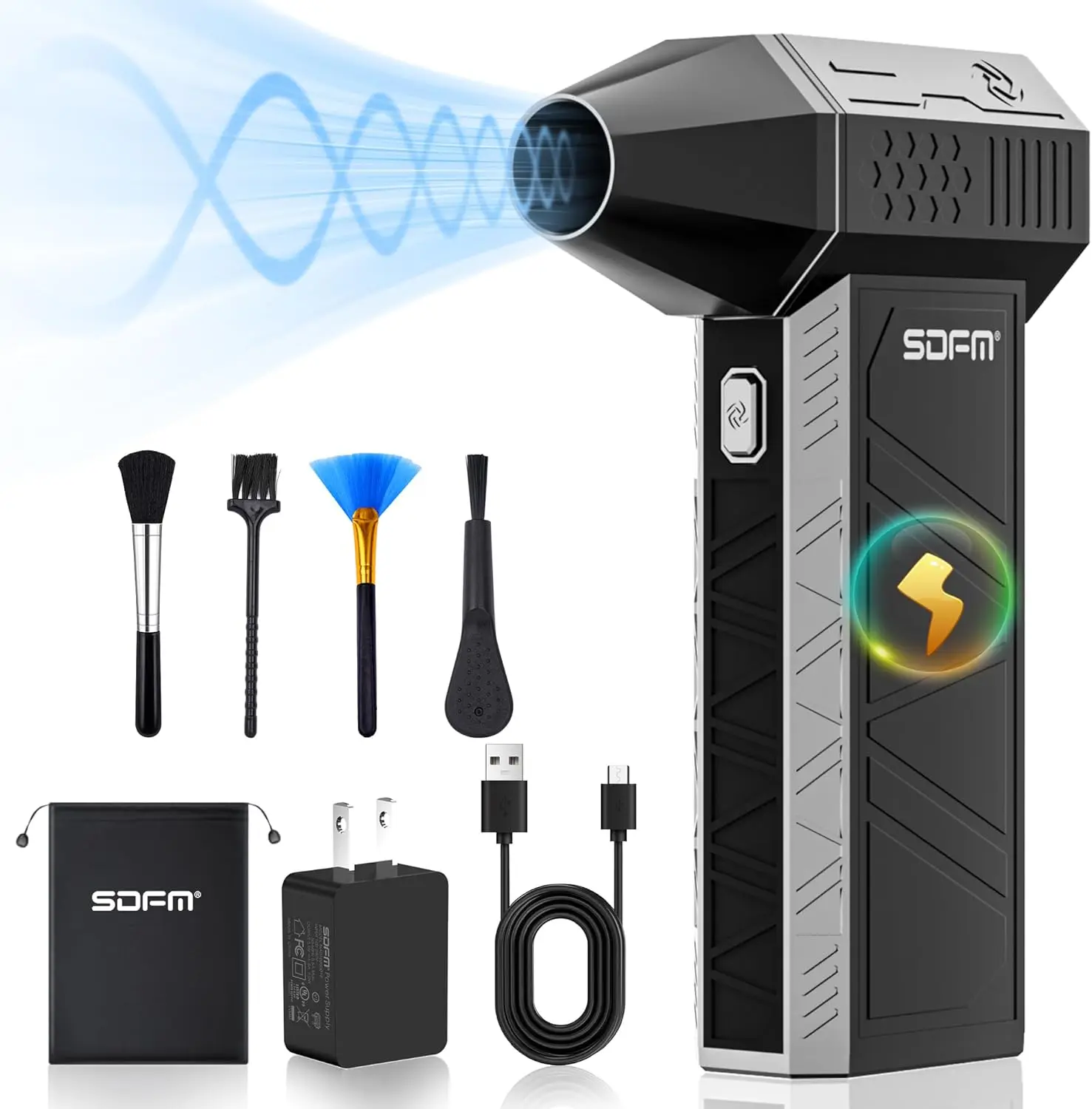 Max-Black Electric Air Duster 130000RPM Compressed Jet Dry Blower 3 Gear Adjustable & Reusable with Battery Power Source