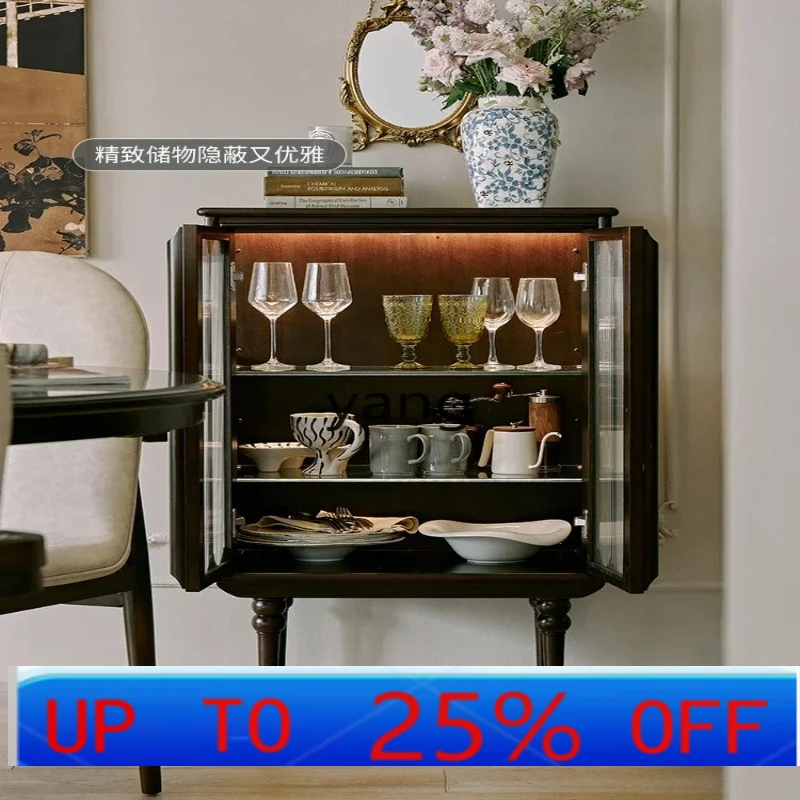 LH  solid wood dining side bucket cabinet black retro high-end living room sofa high-edge wine cabinet