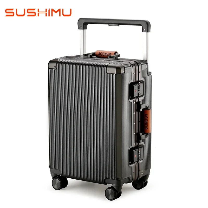 sushimu Suitcase Wide Handle Travel Suitcase Men 20 24 26 Carry-On Luggage Women PC Aluminum Frame Trolley Case