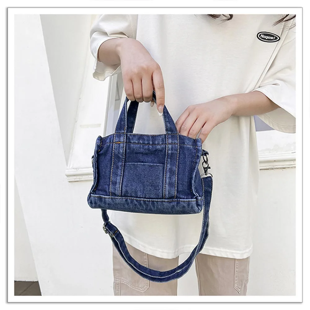 Name Embroidered Korean Summer Canvas Bag Denim One Shoulder Crossbody Bag Casual Versatile Handheld Women\'s Cloth Bag