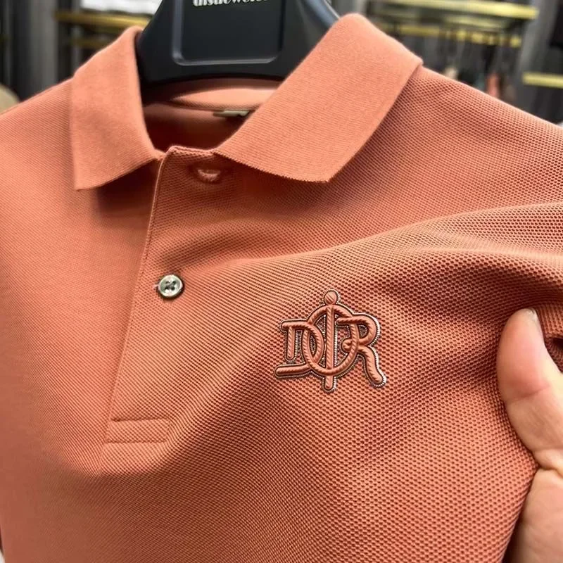 100% pure cotton new men's high-end embossed short sleeved fashionable business golf polo shirt casual comfortable T-shirtt