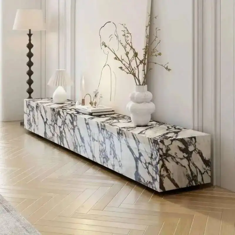 Immagine 4: Porta TV modello vivente Mobili per camera in marmo di design francese Mobile TV moderno di lusso leggero in legno massello di ardesia con cassetti