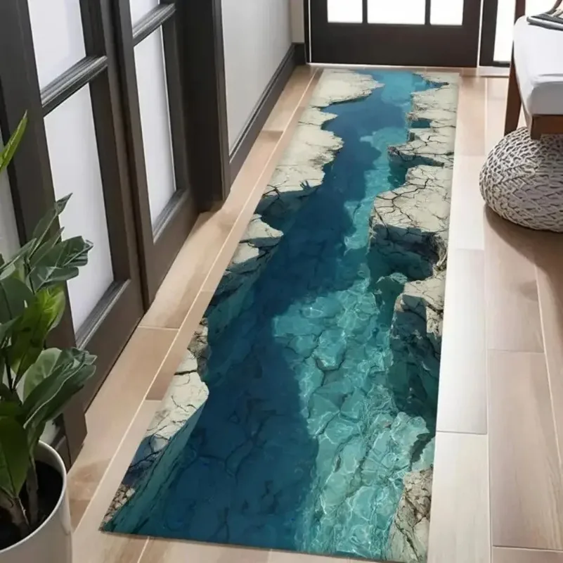 3D Optical Illusion Runner Carpet Waterfall Abyss Entrance Hallway Mat Soft Bedroom Kitchen Rug Home Decor