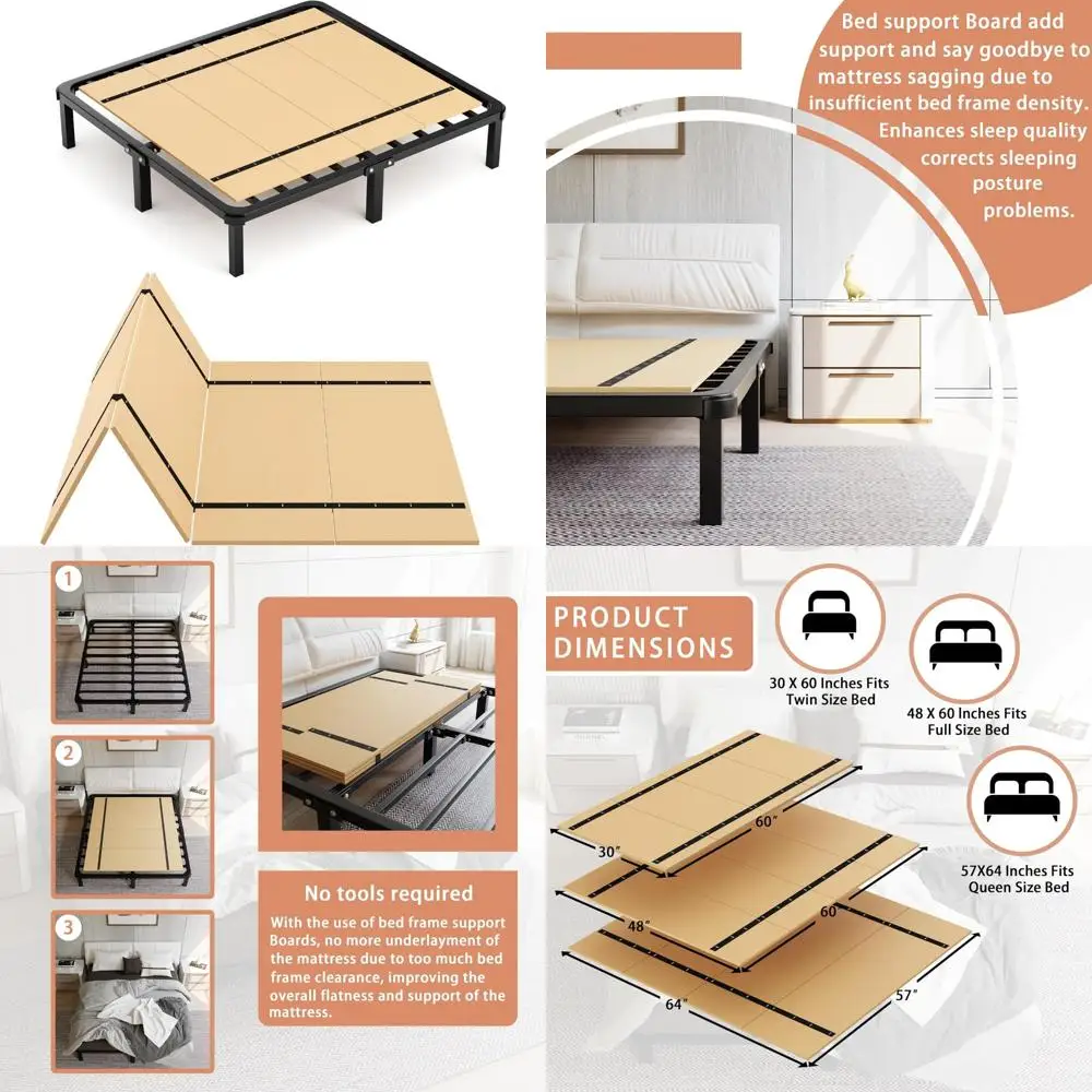شرائح دعم السرير ذات الحجم المزدوج الربيعي القابلة للطي مع لوحة بطابقين لدعم المرتبة المحسنة