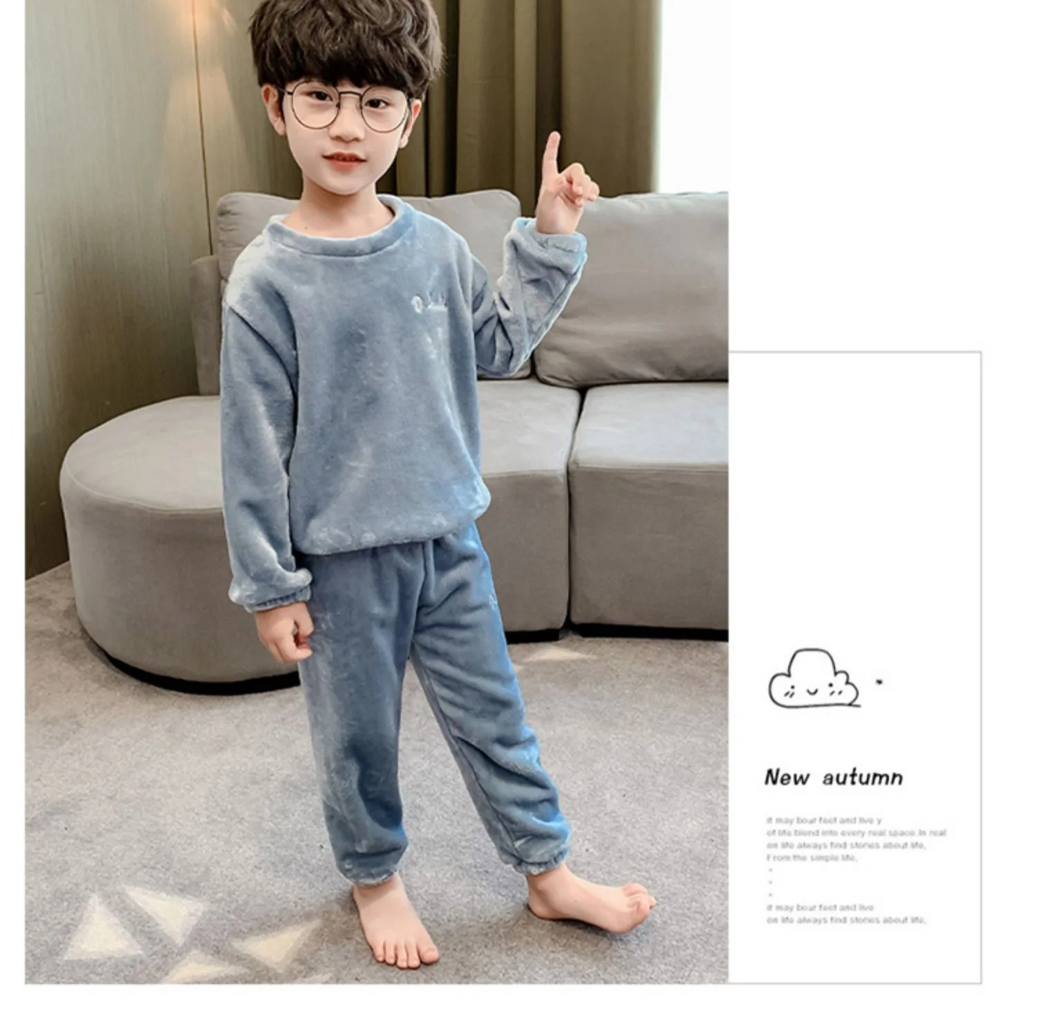 Baby Herbst-Winter Fleece-Pyjama-Set für Jungen und Mädchen, Langarm-Oberteil und Hose, Warme Homewear, Weiche Kinder-Loungewear, Locker Sitzend, Lässig – Detail 16