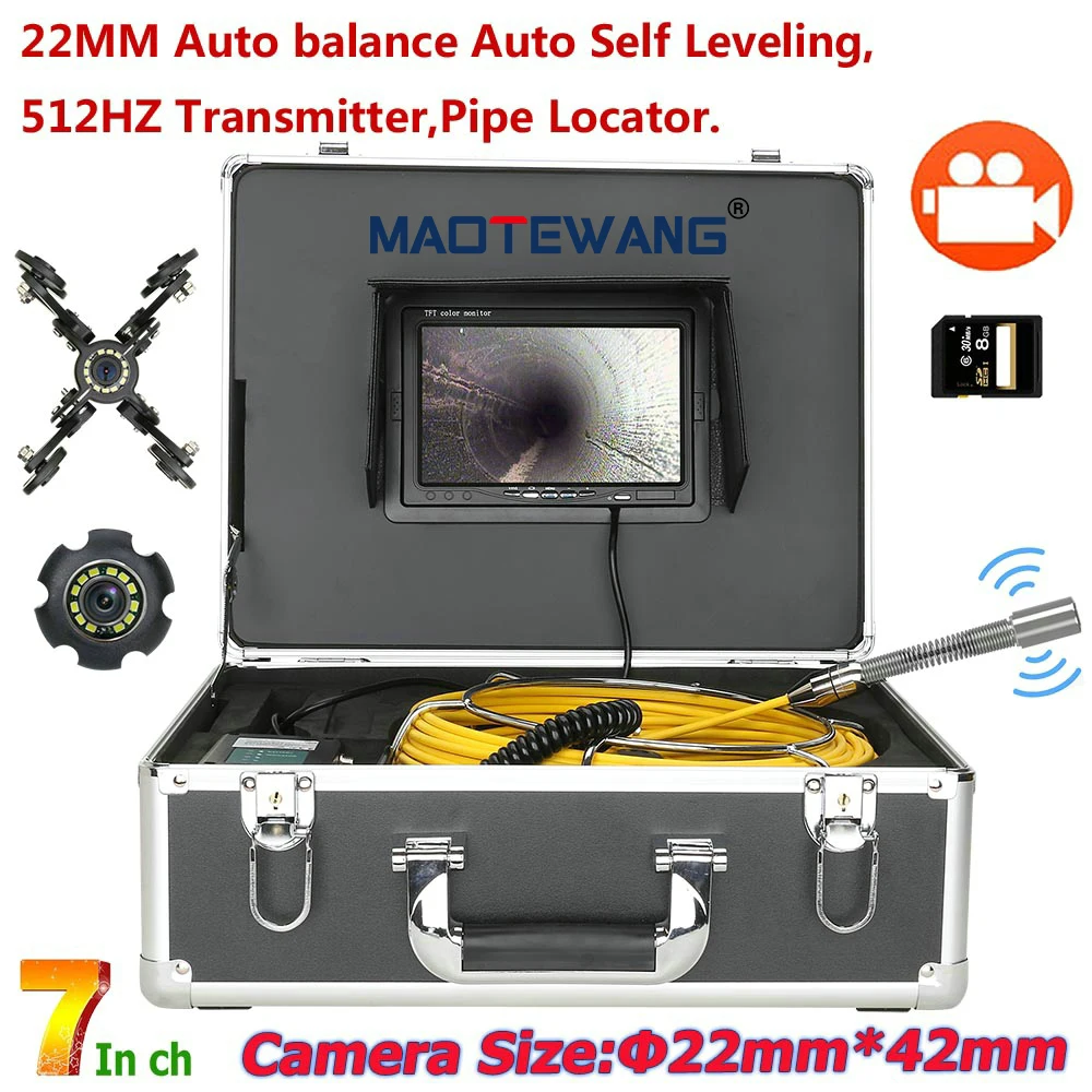 

7" Sewer Pipe Inspection Video Camera with Auto Balance Auto Self Leveling 512HZ Transmitter DVR HD Pipe Locator Pipe Inspection