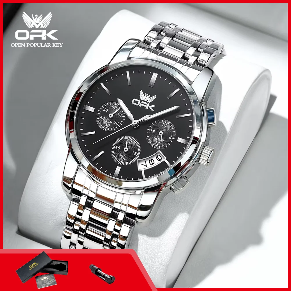 

OPK 6051 Watches For Man Classic Fashion Chronograph Auto Date Waterproof Luminous Men's Wrist Watches Original Quartz Man Watch