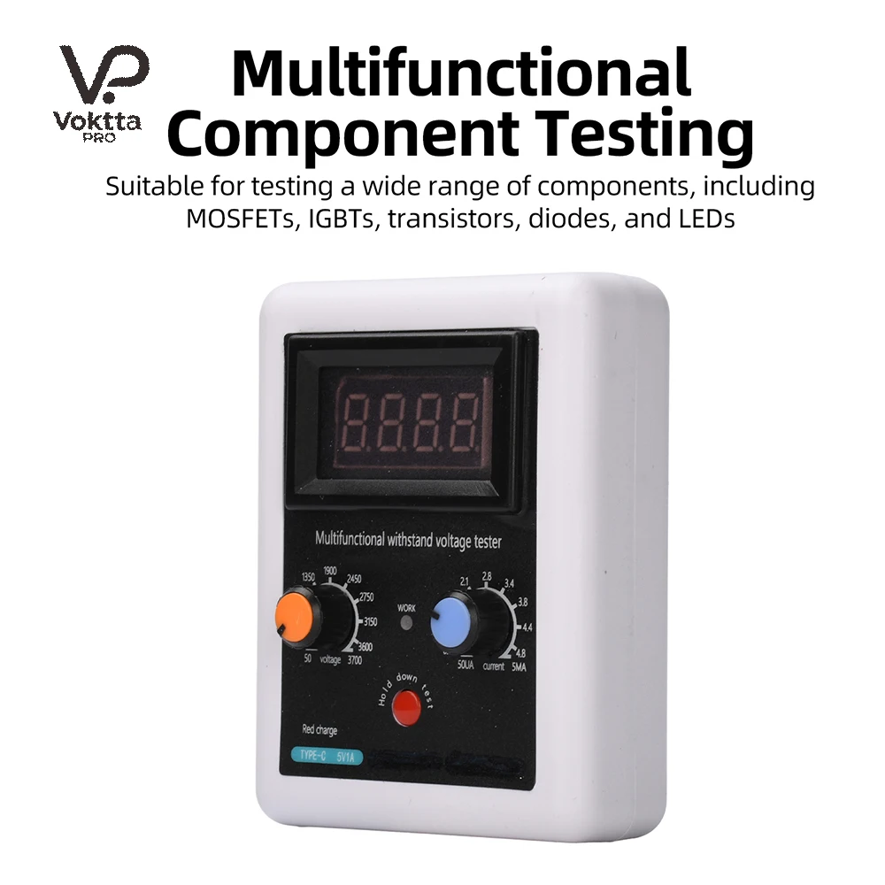 Probador de Transistores Multifunción de 0–3700V, Probador de Componentes con Voltaje Ajustable para Pruebas de MOS, IGBT, Diodos y LED, Tipo C