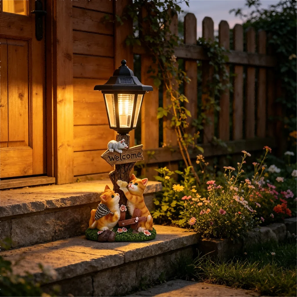 Cat Resin Solar Light for Outdoor Garden Pathway Decoration Waterproof 15 9 35.5 cm Synthetic Resin Night Illuminator