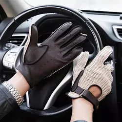 Knitted Deerskin Gloves Male Retro Breathable Weave Spring Autumn Anti-Slip Equestrianism Men Real Leather Gloves LSH02