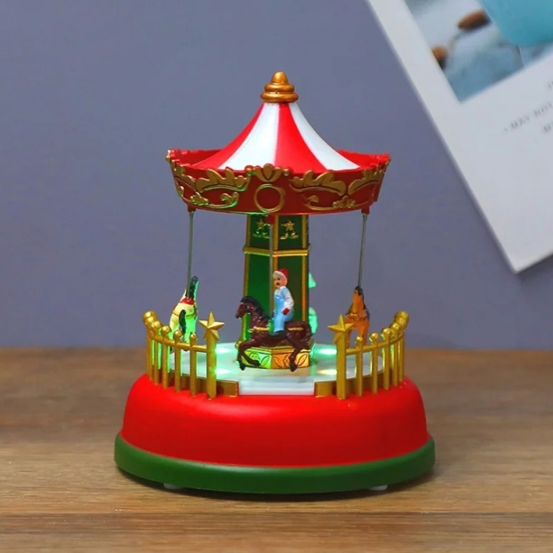 Kerst Mini Muziekdoos Lichtgevende Muziek Carrousel Reuzenrad Geanimeerd Kerstcadeau Romantische Desktop Decoratie