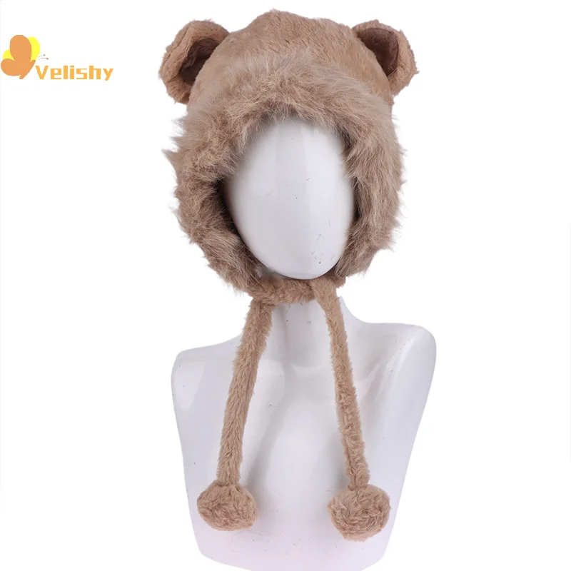 الخريف والشتاء الدراجات الدافئة ومتعددة الاستخدامات حماية الأذن لطيف فروي الثعلب الفراء الدب الأذن قبعة تبدو صغيرة قطعتين هود وشاح مجموعة