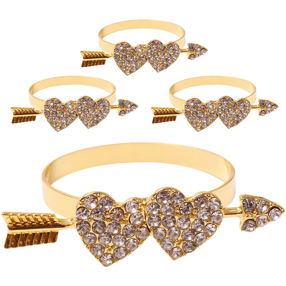 

4 Pcs Heart Shaped Napkin Rings Valentine Decorative Metal Buckles Table Bling Wedding Party Kitchen Bar Supplies