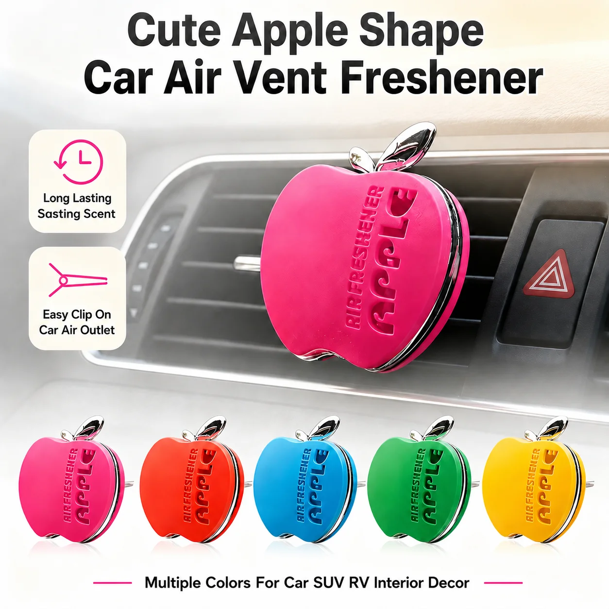 An apple-shaped car air freshener with floral fragrance - featuring a decorative ventilation clip design